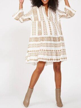 Silk & Salt The Perfect Sundress Casual Boho Khaki White Geometric Aztec Large